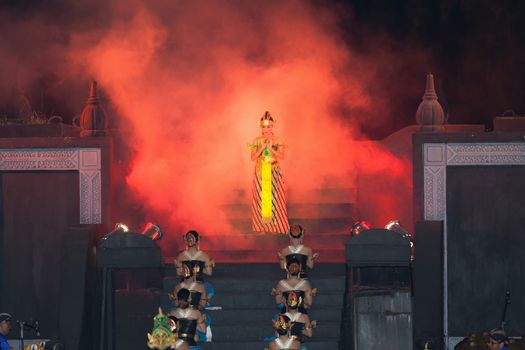 YOGYAKARTA, INDONESIA - SEP 12: Ramayana Ballet show at Prambanan temple on SEP 12, 2012  in Yogyakarta, Indonesia. It is based on epic Hindu poem and represents Javanese style, culture and music.