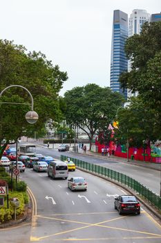 SINGAPORE - SEP 09: Street scene in central area on Sep 09, 2012 in Singapore. The government spent SGD5,6 billion in 2012 for quality and efficient land transport system.