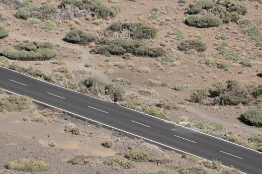 One Road in the Desert From an High Mountain