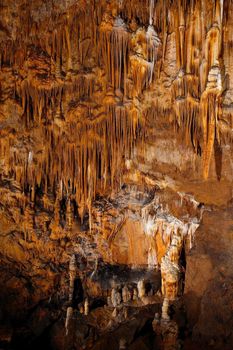 Limestone formations inside a cave