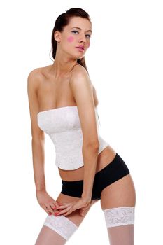 Sexy underwear model isolated on white