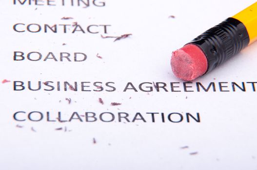 An image of business words and pencil