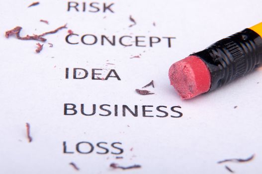 An image of business words and pencil