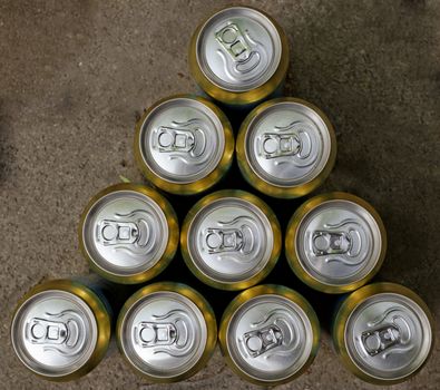 Much of drinking cans close up