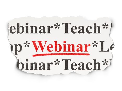 Education concept: torn newspaper with words Webinar on Paper background, 3d render