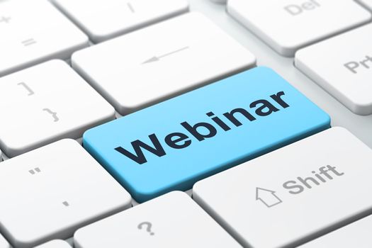 Education concept: computer keyboard with word Webinar, selected focus on enter button background, 3d render
