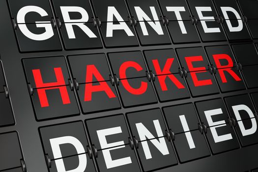 Protection concept: Hacker on airport board background, 3d render