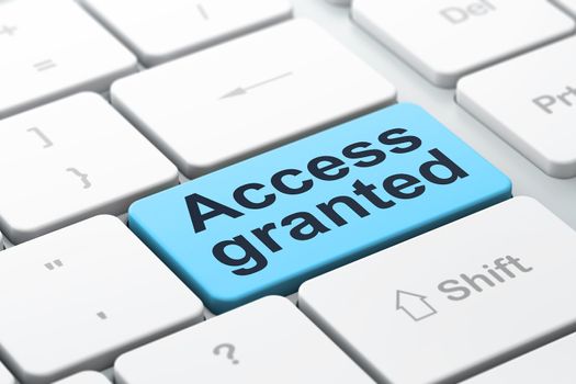 Privacy concept: computer keyboard with word Access Granted, selected focus on enter button background, 3d render