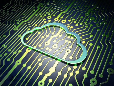 Cloud technology concept: circuit board with Cloud icon, 3d render