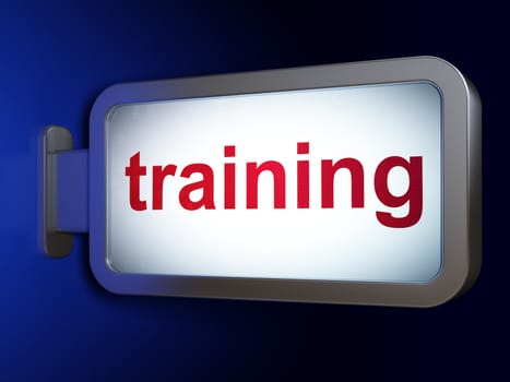 Education concept: Training on advertising billboard background, 3d render