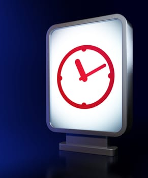 Time concept: Clock on advertising billboard background, 3d render