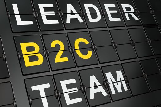 Business concept: B2c on airport board background, 3d render