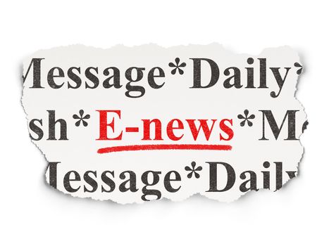 News concept: torn newspaper with words E-news on Paper background, 3d render