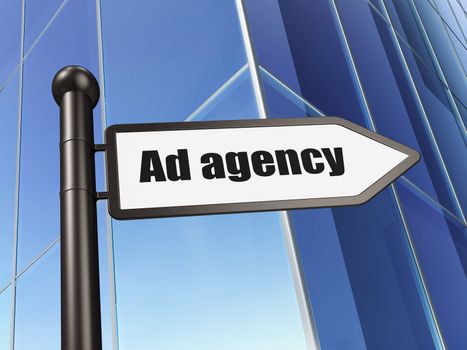 Marketing concept: Ad Agency on Building background, 3d render