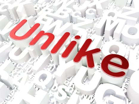 Social network concept: Unlike on alphabet  background, 3d render