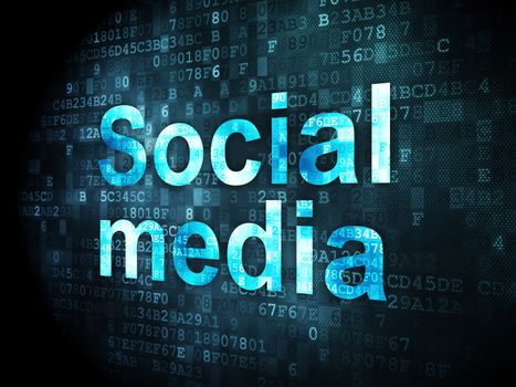 Social network concept: pixelated words Social Media on digital background, 3d render