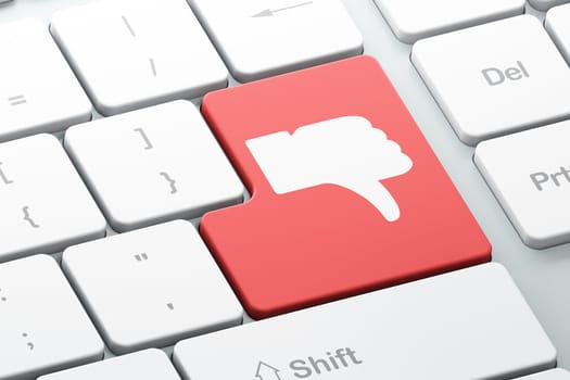 Social media concept: Enter button with Unlike on computer keyboard background, 3d render