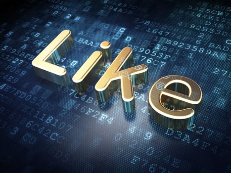 Social media concept: Golden Like on digital background, 3d render