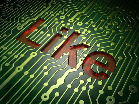 Social media concept: circuit board with word Like, 3d render