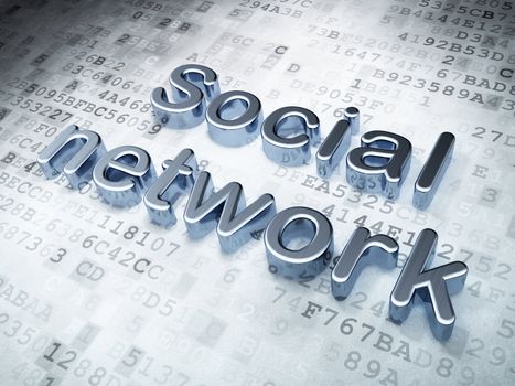 Social network concept: Silver Social Network on digital background, 3d render