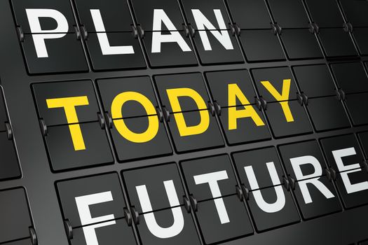 Timeline concept: Today on airport board background, 3d render