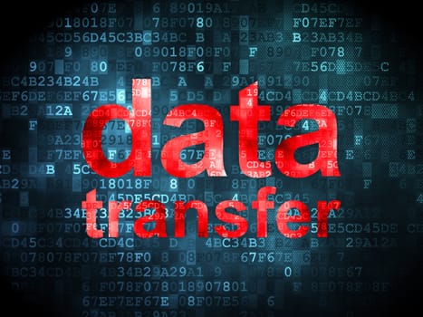 Data concept: pixelated words Data Transfer on digital background, 3d render