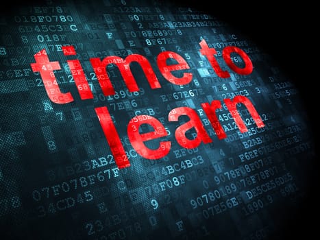 Time concept: pixelated words Time to Learn on digital background, 3d render
