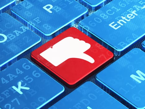 Social network concept: computer keyboard with Unlike icon on enter button background, 3d render