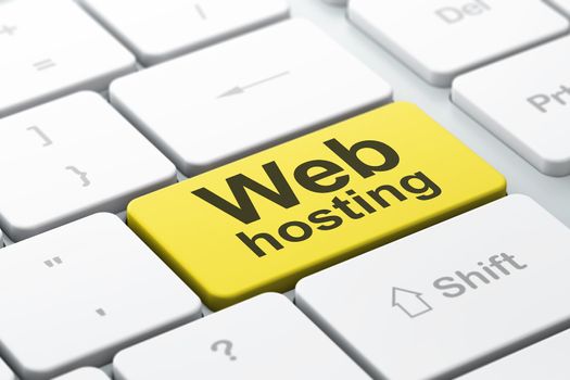 SEO web development concept: computer keyboard with word Web Hosting, selected focus on enter button background, 3d render