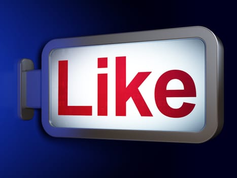 Social network concept: Like on advertising billboard background, 3d render