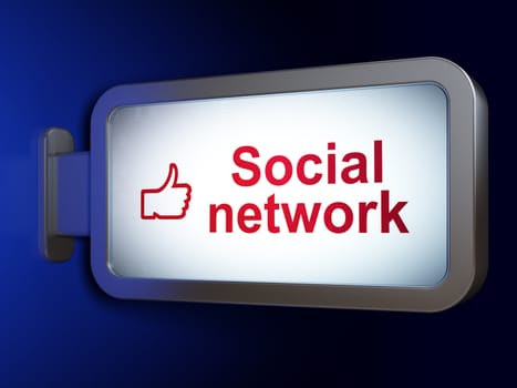 Social network concept: Social Network and Like on advertising billboard background, 3d render