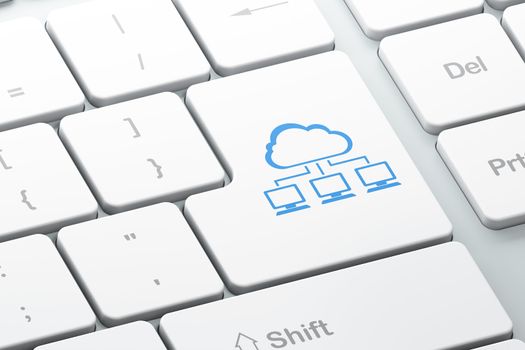Cloud computing concept: Enter button with Cloud Network on computer keyboard background, 3d render