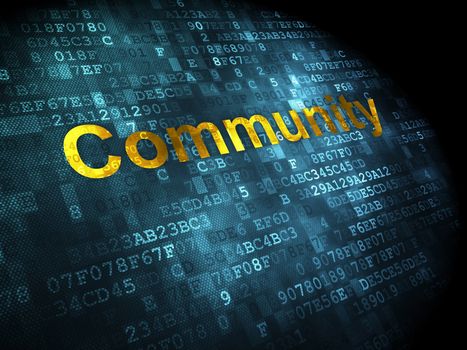 Social media concept: pixelated words Community on digital background, 3d render