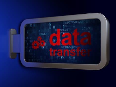 Information concept: Data Transfer and Gears on advertising billboard background, 3d render