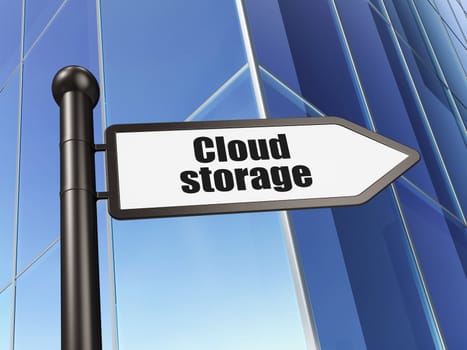 Cloud computing concept: Cloud Storage on Building background, 3d render