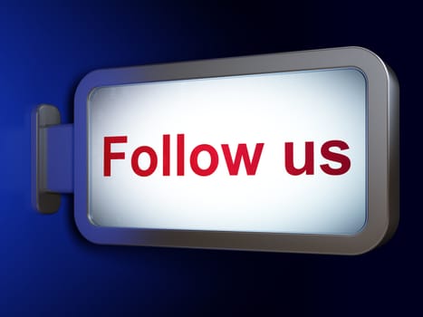 Social media concept: Follow us on advertising billboard background, 3d render