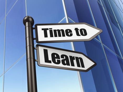 Time concept: Time to Learn on Building background, 3d render