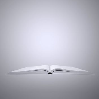 Open white book. 3d render on gray background