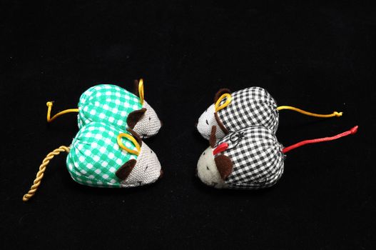 Toy Mouse Made of Cotton Cloth on a Black Background