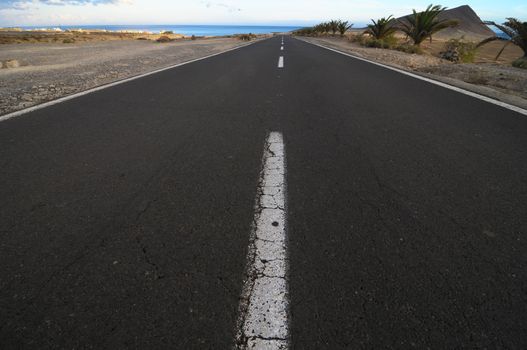 Lonely Road in the Desert in Tenerife Canary Islands