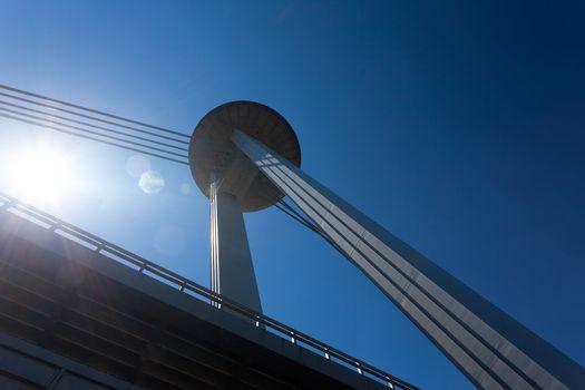 new bridge in Bratislava with an observation deck and restaurant