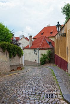 Prague, ancient narrow streets in a historical part of the city