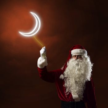 Santa Claus holding a shining light symbol of the moon for thread