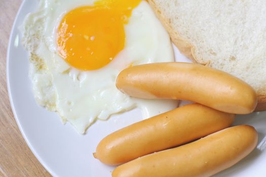 Breakfast sausages, fried bread.