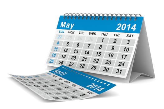 2014 year calendar. May. Isolated 3D image