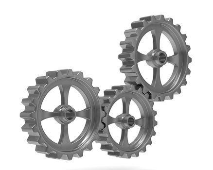 Three gears on white background. Isolated 3D image