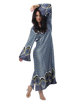 young pretty woman in indian blue dress