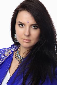 young pretty woman in indian blue dress