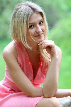 Beautiful young girl smiling. Outdoor portrait