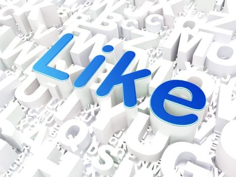 Social media concept: Like on alphabet  background, 3d render